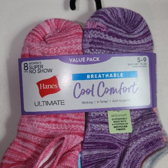 Women's Hanes 8 Pairs Ultimate Moisture Wicking No Show Socks NWT - Picture 4 of 4